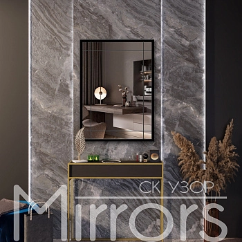 Зеркало в раме металлической с подсветкой Line art black