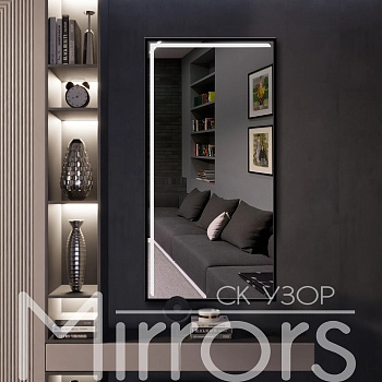 Зеркало в раме металлической с подсветкой Angle frame black