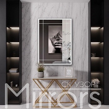 Зеркало в раме металлической с подсветкой Line art white