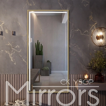 Зеркало в раме металлической с подсветкой Angle frame gold