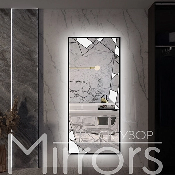 Зеркало в раме металлической с подсветкой Petrichor art black